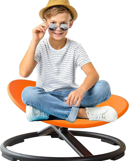 Autism Kids Swivel Chair,Sensory Spinning Chair for Kids,Toddler Spinner seat Carousel Spin Sensory Chair for Kids,Training Body Coordination,Metal Base Non Slip Safer (Orange) - LeafyLoom