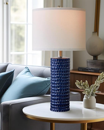 PORTRES 24.75" Modern Accent Ceramic Table Lamp Set of 2 for Bedroom Blue Desk Decor Bedside Lamps for Living Room Study Room Office Dorm Farmhouse Nightstand Lamp End Table Lamps - LeafyLoom
