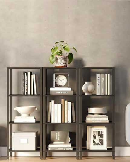 TUTOTAK Bookshelf, 4-Tier Tall Book Shelf, Narrow Bookcase for Small Space, DIY Stackable Bookshelf, for Living Room, Office, Study, Entryway, Industrial, Black BS01BK004 - LeafyLoom
