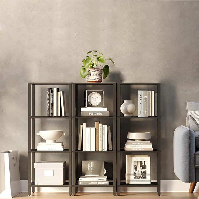 TUTOTAK Bookshelf, 4-Tier Tall Book Shelf, Narrow Bookcase for Small Space, DIY Stackable Bookshelf, for Living Room, Office, Study, Entryway, Industrial, Black BS01BK004 - LeafyLoom