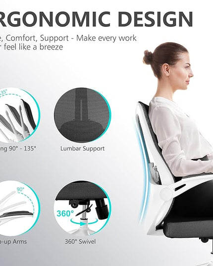 Office Chair with 350LBS Capacity,Ergonomic Comfort Home Desk Chair,Mid Back Gaming Chair with Wheels, Adjustable Height, Lumbar Support,Flip-up Armrest - LeafyLoom