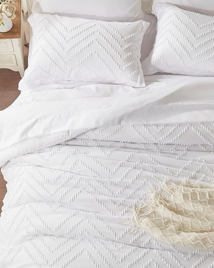 Anluoer Full Comforter Set, White Tufted Bed in a Bag 7 Pieces with comforters and sheets, All Season Bedding Sets with 1 Comforter, 2 PillowShams, 2 Pillowcases, 1 Flat Sheet, 1 Fitted Sheet - LeafyLoom