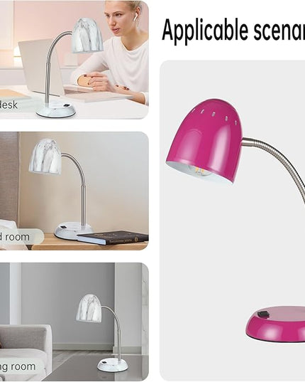 Eye-Caring Table Lamp of Simple Designs Home E26 Led Screw Basic Metal Desk Lamp with Flexible Gooseneck Hose Neck Study Lamp for Bedroom Office Living Room Convenient On/Off Switch (Purple) - LeafyLoom