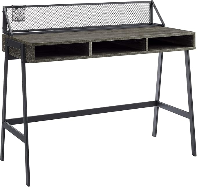 Walker Edison Jones Urban Industrial Metal Mesh Back Writing Desk, 42 Inch, Cerused Ash Grey - LeafyLoom