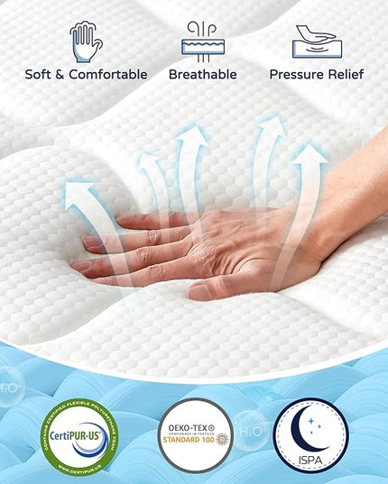 King Mattress 14 Inch - Memory Foam Hybrid Mattress with Motion Isolation and Pressure Relief, Strong Edge Support, Pocket Spring King Size Mattress in a Box, Medium Firm - LeafyLoom