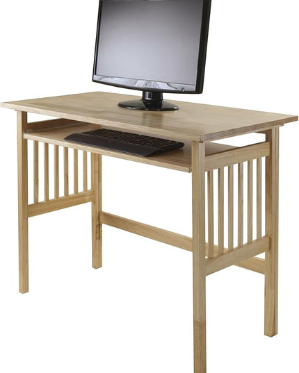 Folding Computer Desk, Beechwood - LeafyLoom