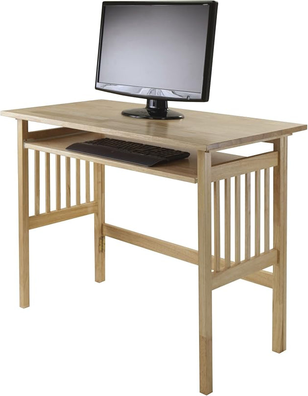 Folding Computer Desk, Beechwood - LeafyLoom