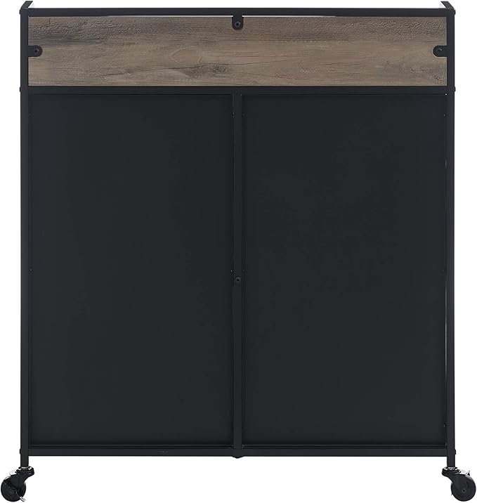 Walker Edison Malcomb Urban Industrial Metal Mesh Double Door Rolling Bar Cabinet, 33 Inch, Grey - LeafyLoom