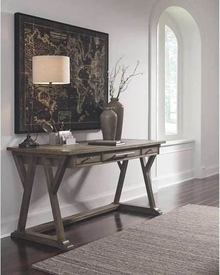 Signature Design by Ashley Luxenford Rustic Farmhouse 60" Home Office Desk with Drawers, Distressed Gray - LeafyLoom