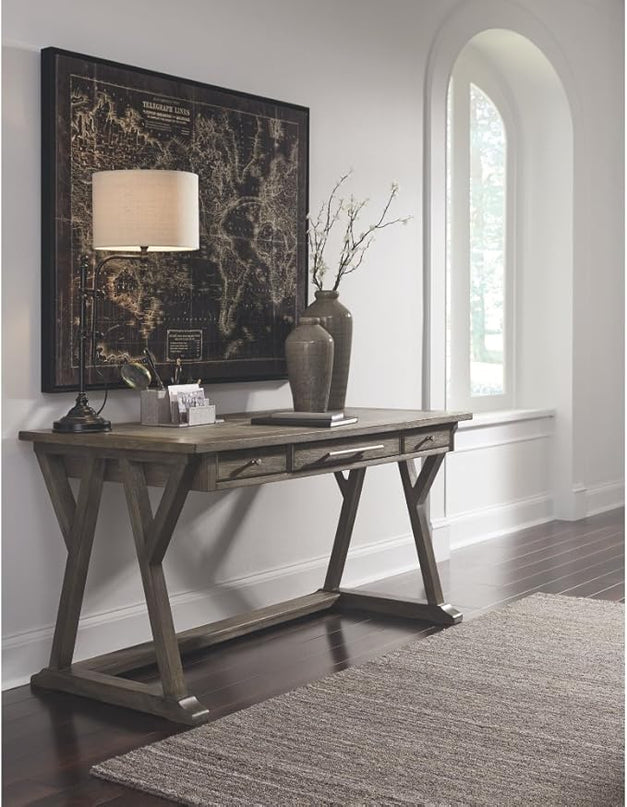 Signature Design by Ashley Luxenford Rustic Farmhouse 60" Home Office Desk with Drawers, Distressed Gray - LeafyLoom