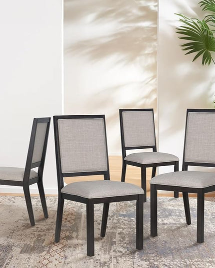 COLAMY Wood Dining Chairs Set of 4, Mid Century Modern Upholstered Kitchen Chairs,19 Inch Fabric Dining Chair with Back for Kitchen Dining Room,Brown - LeafyLoom