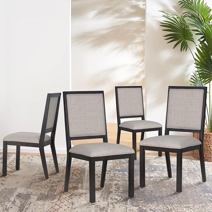 COLAMY Wood Dining Chairs Set of 4, Mid Century Modern Upholstered Kitchen Chairs,19 Inch Fabric Dining Chair with Back for Kitchen Dining Room,Brown - LeafyLoom