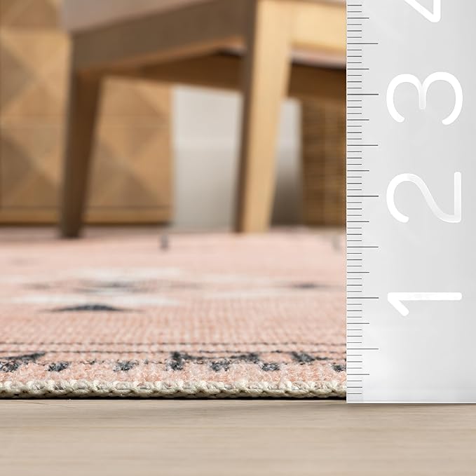 nuLOOM Evalyn Southwestern Machine Washable Ultra Thin Area Rug, 8' x 10', Pink - LeafyLoom