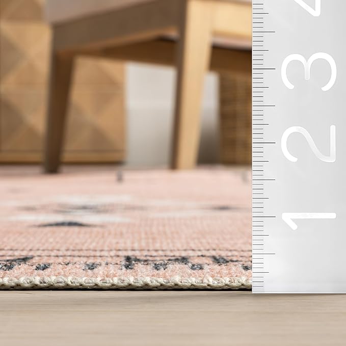 nuLOOM Evalyn Southwestern Machine Washable Ultra Thin Area Rug, 4' x 6', Pink - LeafyLoom
