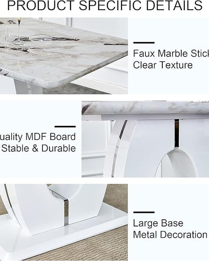 NicBex 63Inch Rectangular Dining Table,Minimalist Kitchen Table with Marble Patterned Tabletop for 6 to 8,Writing Table Desk,Large Dining Room Table for Kitchen,Meeting Room and Living Room,White - LeafyLoom