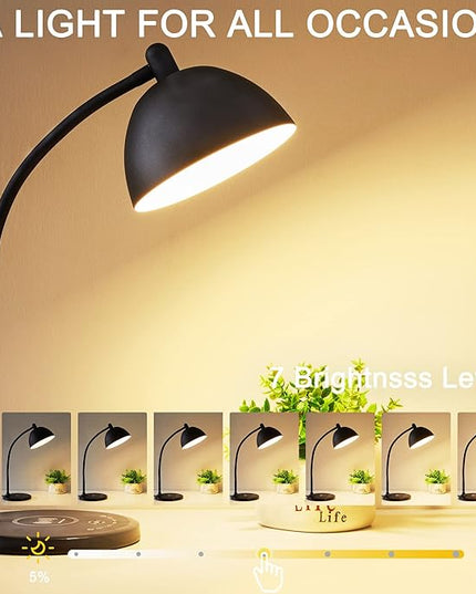 BOHON Desk Lamp, LED Desk Lamp with USB Charging Port, Wireless Charger Desk Light for Home Office, 5 Colors 7 Levels Brightness, Touch Table Lamp for Bedroom Bedside College Dorm Reading, Black - LeafyLoom