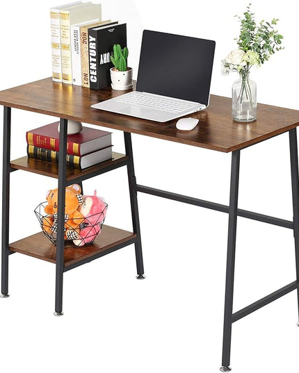 VECELO 43 Inch Computer Modern Student Writing home-office, Ladder Desk, Dark Walnut+black Leg - LeafyLoom
