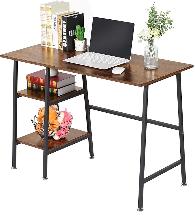 VECELO 43 Inch Computer Modern Student Writing home-office, Ladder Desk, Dark Walnut+black Leg - LeafyLoom