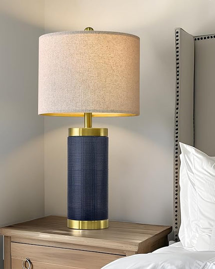 24.5" Modern Ceramic Blue Single Bedside Lamp for Bedroom Decor Farmhouse Table Lamp for Living Room Office Dorm - LeafyLoom