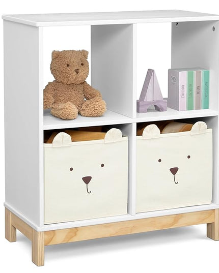Delta Children babyGap Graham 4-in-1 Convertible Crib with Storage Drawer + Brannan Bear Bookcase with Bins + Brannan Bear Wall Shelf with 4 Hooks, Bianca White (Bundle) - LeafyLoom
