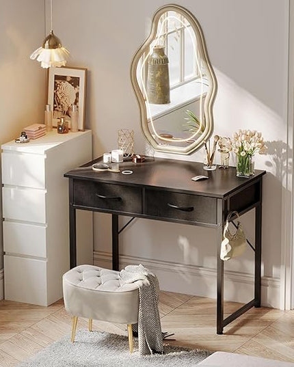 ODK Small Desk with Fabric Drawers- for Bedroom, White Study Desk with Storage, Home Office Computer Desk for Small Spaces, 32 Inch Modern Work Writing Kids Table, Black - LeafyLoom