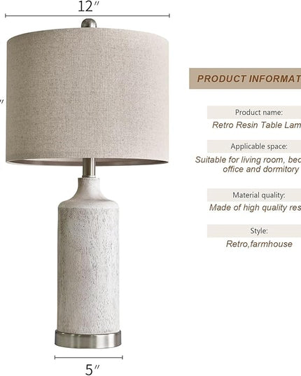 OYEARS 24” Table Lamp Set of 2, Bedside Table Lamps for Living Room, Farmhouse Lamp for Bedroom, Vintage Table Lamp for Nightstand, Boho Lamp for Room Decor, End Tables, Rustic, Resin, Beige - LeafyLoom