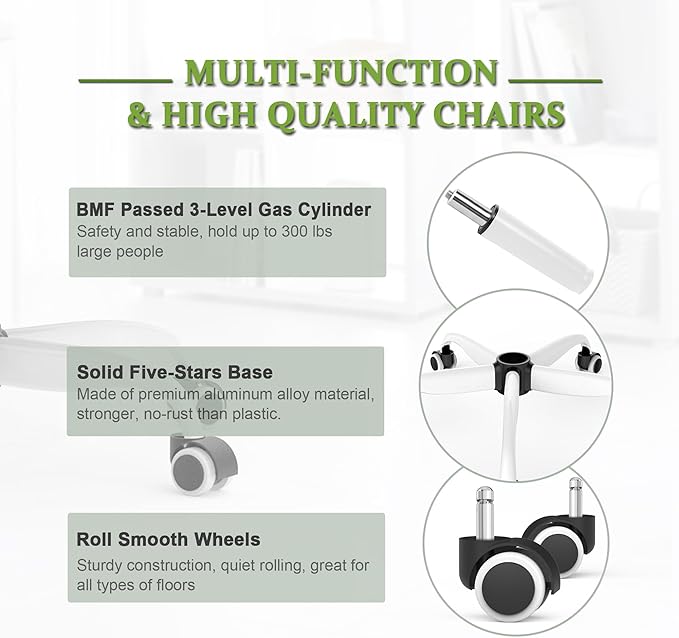 Mimoglad Office Chair, High Back Ergonomic Desk Chair with Adjustable Lumbar Support and Headrest, Swivel Task Chair with flip-up Armrests for Guitar Playing, 5 Years Warranty - LeafyLoom