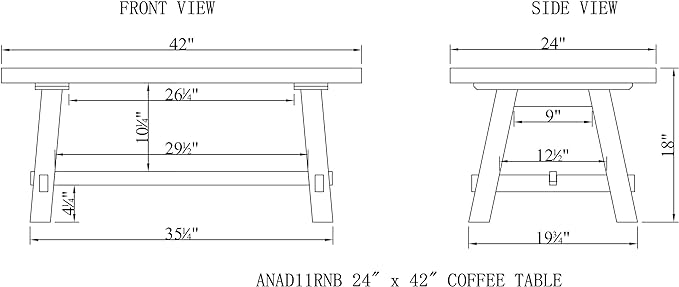 Alaterre Furniture Adam 42" L Solid Wood Coffee Table - LeafyLoom