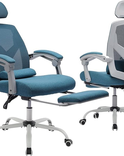 edx Ergonomic Office Chair, Reclining High Back Mesh Chair, Computer Desk Chair, Swivel Rolling Home Task Chair with Lumbar Support Pillow, Adjustable Headrest, Retractable Footrest and Armrests - LeafyLoom