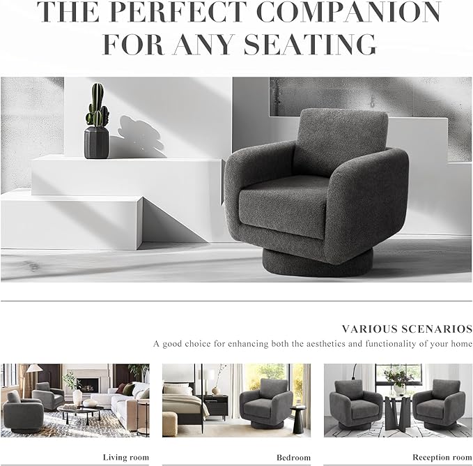 COLAMY Swivel Accent Chairs for Living Room, 32Inches Wide Upholstered Armchair with Plush Back Pillow, Modern Sofa Corner Barrel Chair for Nursery/Living Room/Bedroom-Grey - LeafyLoom
