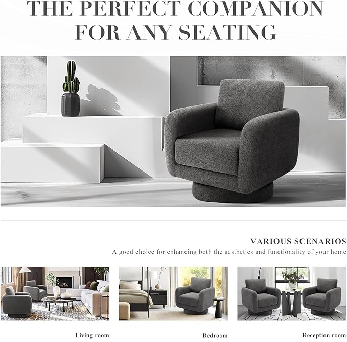 COLAMY Swivel Accent Chairs Set of 2, 32Inches Wide Upholstered Armchair with Plush Back Pillow for Living Room, Modern Sofa Corner Chair for Nursery/Living Room/Bedroom-Grey - LeafyLoom