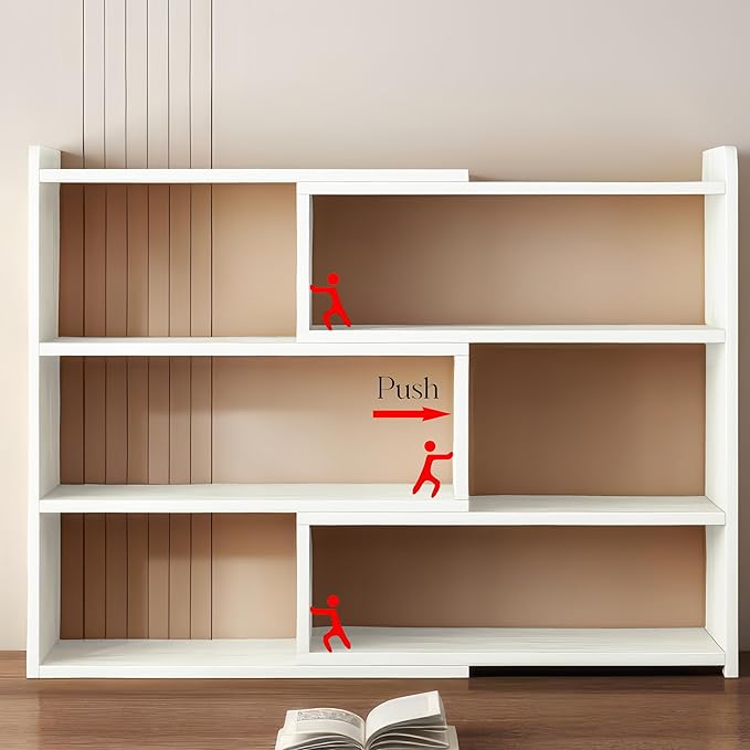 4-Tier Wooden Bookshelf, Expandable 25-47 inch Wide Bookcase, Modern Freestanding Bookcas for Small Space or Corner (White) - LeafyLoom