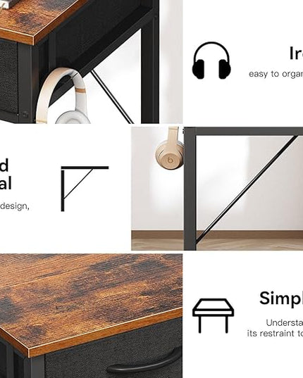 ODK Small Desk with Fabric Drawers- for Bedroom, Vanity Desk with Storage, Home Office Computer Desk for Small Spaces, 32 Inch Modern Work Writing Study Table, Vintage - LeafyLoom