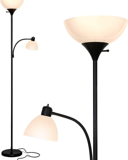 Brightech Sky Dome Plus LED Floor lamp, Torchiere Super Bright Floor Lamp with Reading Lamp for Living Rooms & Offices - Dimmable Tall Standing Lamp for Bedroom Reading - Black - LeafyLoom