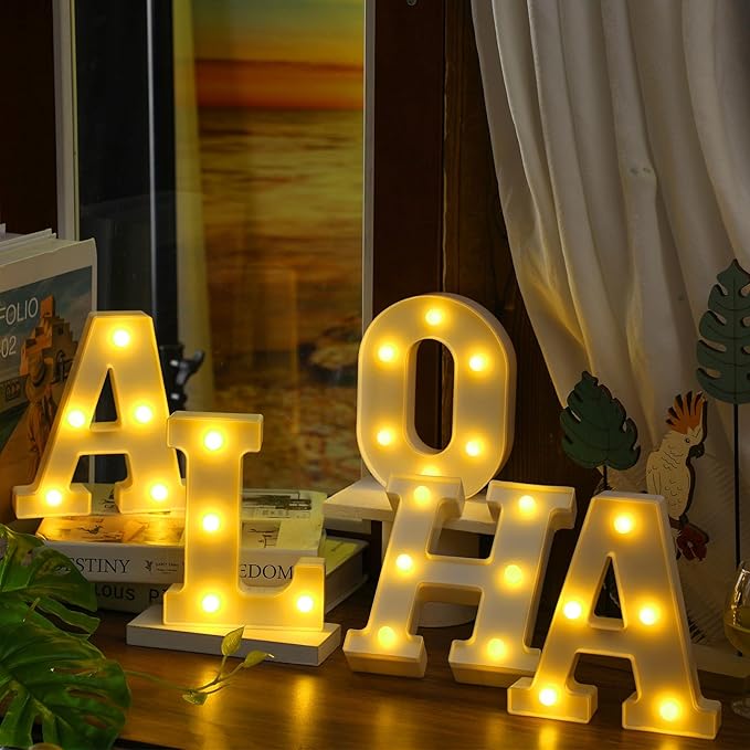 5 Pcs Summer Decorations Aloha Light Up Sign Aloha LED Marquee Letter for Party Decorations Battery Powered Hawaiian Alphabet Letter Summer Aloha LED Lights for Wedding Night Birthday Party - LeafyLoom