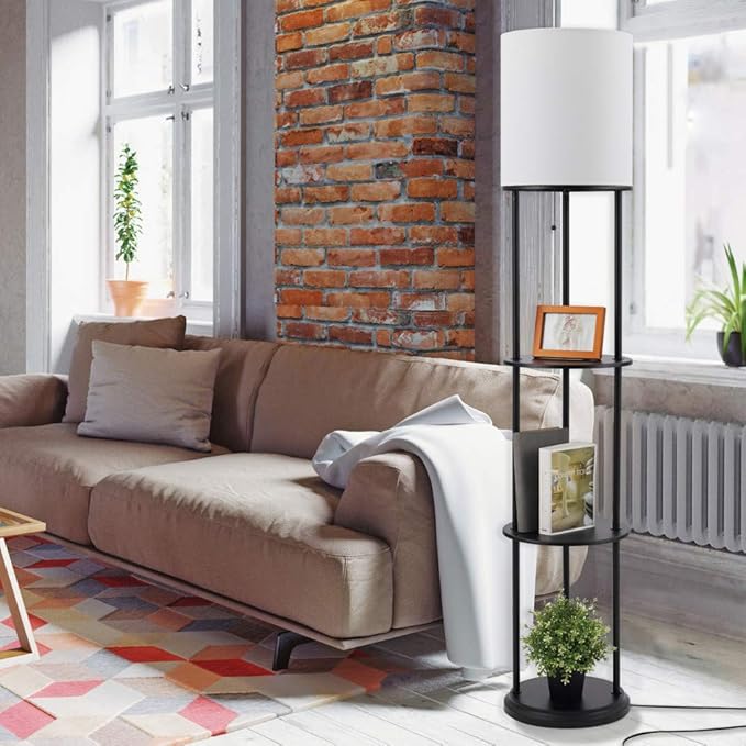 Globe Electric 67042 Versailles Floor lamp, 57.5 in, Matte Black, Shelves - LeafyLoom