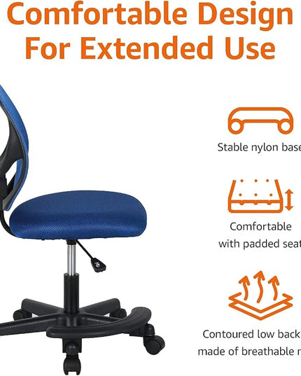 Amazon Basics Kids Adjustable Mesh Low-Back Swivel Study Desk Chair with Footrest, Blue - LeafyLoom