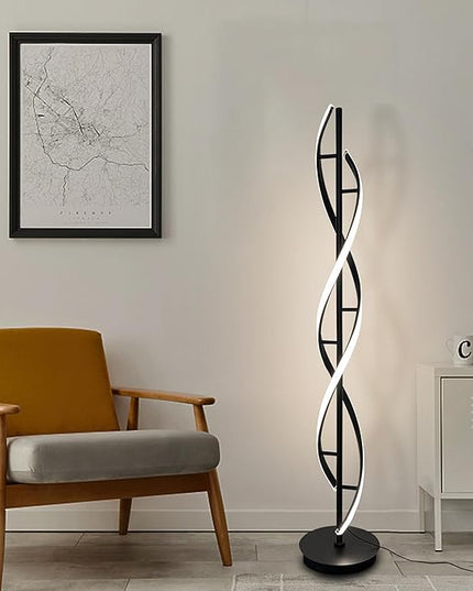 LED Spiral Floor Lamp 53 inch, with Remote Control Three Color Dimmable Standing Lamps, Modern Creative Pole Lamp, 36W Floor Lamps for Living Room, Bedroom, Office, Study Light（Black） - LeafyLoom