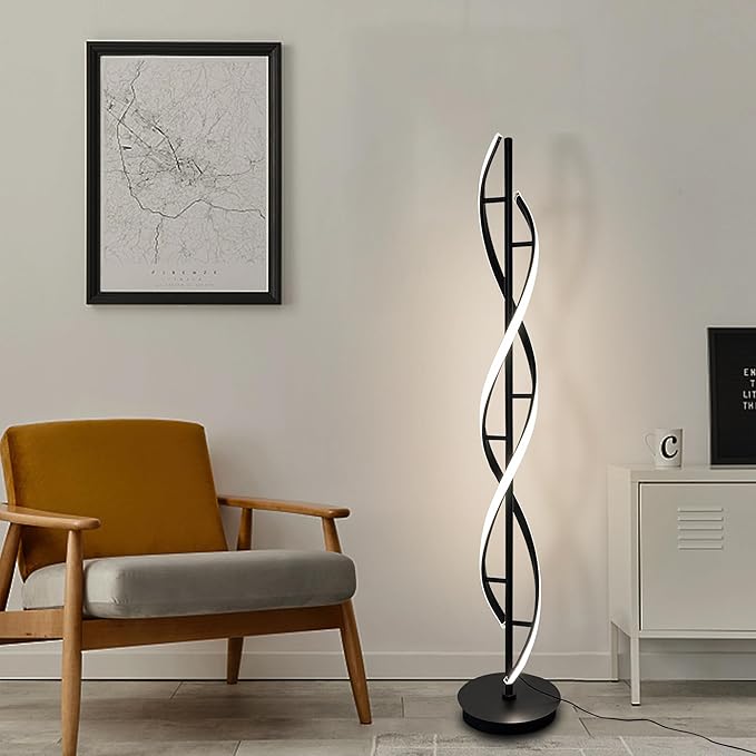 LED Spiral Floor Lamp 53 inch, with Remote Control Three Color Dimmable Standing Lamps, Modern Creative Pole Lamp, 36W Floor Lamps for Living Room, Bedroom, Office, Study Light（Black） - LeafyLoom