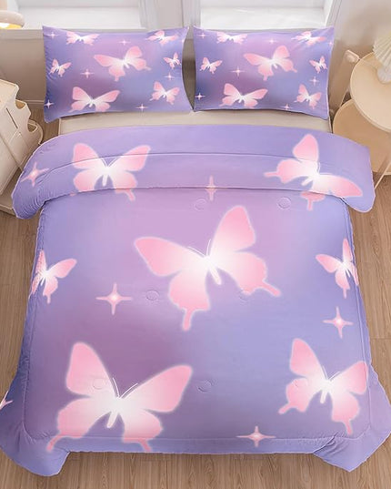 Tailor Shop Butterfly Comforter Sets King Size,Purple Pink Butterfly Bedding Sets for Girls Kids Teens with 2 Pillowcase… - LeafyLoom