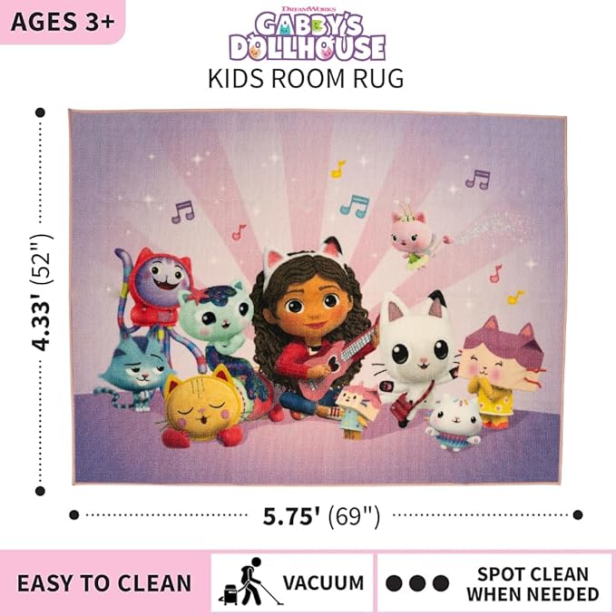 Franco DreamWorks Gabby's Dollhouse Kids Room Non Slip Area Rug, 69 in x 52 in, (Official Licensed Product) - LeafyLoom