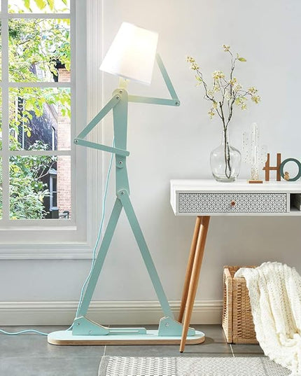 Cool Tall Decorative Floor Lamp Unique Aqua Blue Color Standing Adjustable Corner Reading Wood Lights for Living Room Kids Bedroom Office - LED Bulb Included (Green) - LeafyLoom