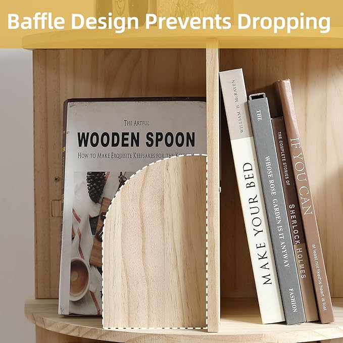 Rotating Bookshelf Tower, 4 Tier 360 Display Spinning Bookshelf, Solid Wood Narrow Book Shelf Organizer for Kid Adult, Corner Floor Standing Bookcase for Bedroom, Living Room, Study Room, Small Space - LeafyLoom