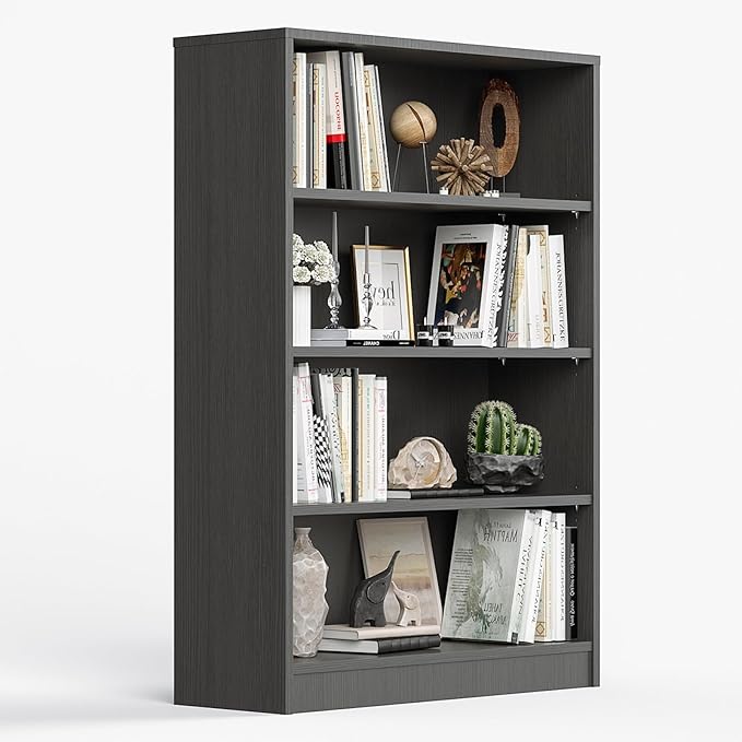 Farini 4 Shelf boockase Display Bookcase Freestanding Wooden Bookshelves for Home Office Living Room,48 Inch Height,Grey - LeafyLoom