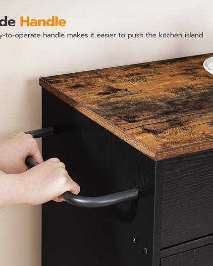 HOOBRO Kitchen Island, Storage Cabinet with Drawer, Kitchen Cart with Spice and Towel Rack, Saving Space, Easy Assembly, for Living Room, Rustic Brown and Black FB12ZD01 - LeafyLoom