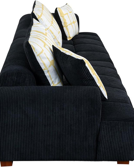 104" 4 Seaters Cloud Modular Corduroy Upholstery Sectional, Modern Living Room Upholstered Furniture Deep Seat Sofa & Couch with 4PCS Pillows and Rubber Wood Legs for Home Office Apartment, Black - LeafyLoom