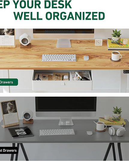 FEZIBO 48 x 24 Inches Standing Desk with Drawer, Adjustable Height Electric Stand up Desk with Storage, Sit Stand Home Office Desk, Ergonomic Computer Desk, Light Rustic - LeafyLoom