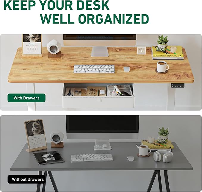 FEZIBO 48 x 24 Inches Standing Desk with Drawer, Adjustable Height Electric Stand up Desk with Storage, Sit Stand Home Office Desk, Ergonomic Computer Desk, Light Rustic - LeafyLoom