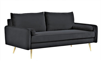 Kent Modern Sofa, European Style Velvet Living Room Furniture with Tapered Legs, Vintage Flair, and Sleek Design, Black - LeafyLoom