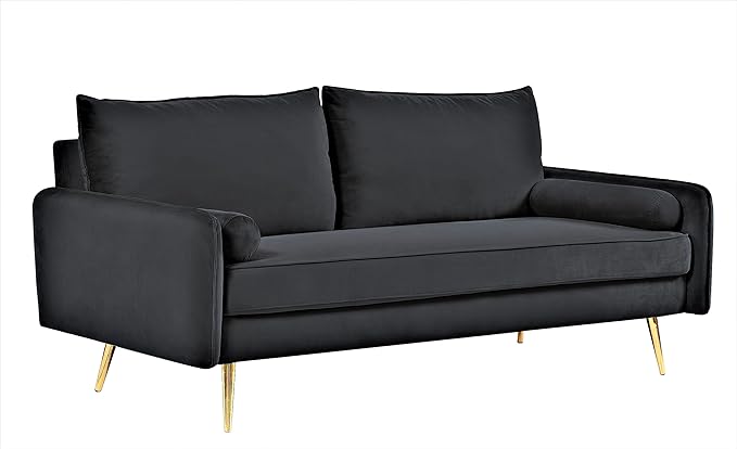 Kent Modern Sofa, European Style Velvet Living Room Furniture with Tapered Legs, Vintage Flair, and Sleek Design, Black - LeafyLoom